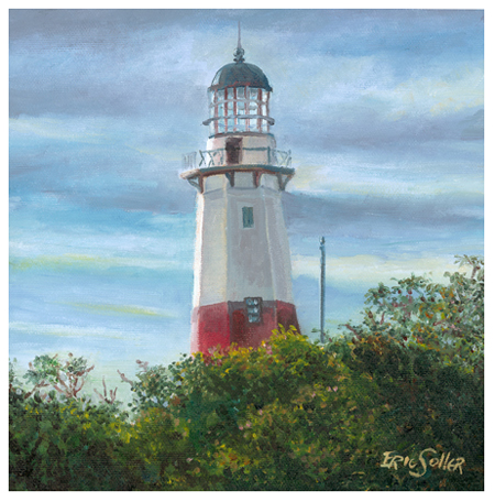 Montauk Light Over The Trees, Original oil painting by fine artist Eric Soller