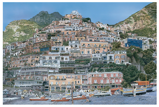 Positano, Original gouache painting by the fine artist Eric Soller